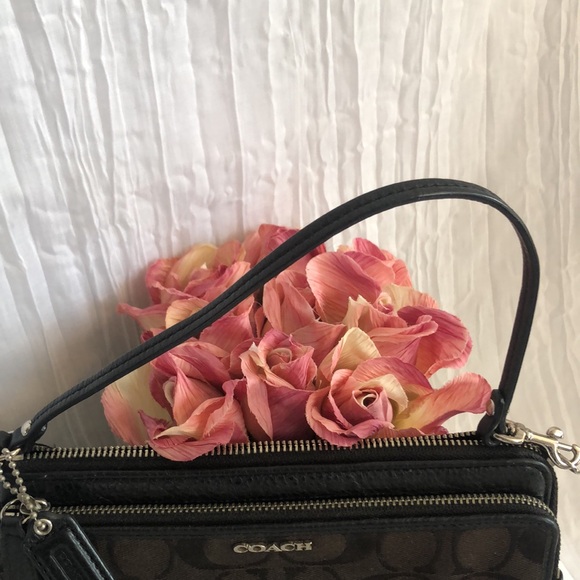 COACH black signature logo large wristlet wallet in canvas & w/ leather accents - Picture 5 of 15